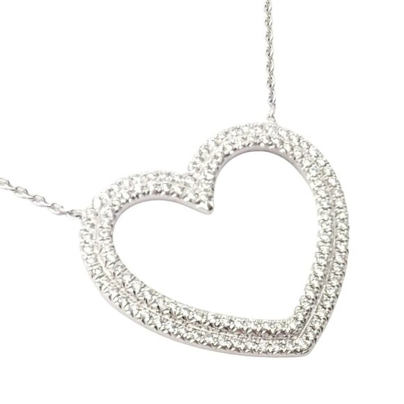 Authentic! Tiffany & Co Platinum Diamond Heart Double Metro Pendant Necklace​ - Picture 1 of 11